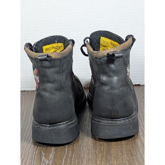 VTG HARLEY DAVIDSON Leather Motorcycle Boots Womens 7 Black Embroidered Rose - Picture 12 of 15